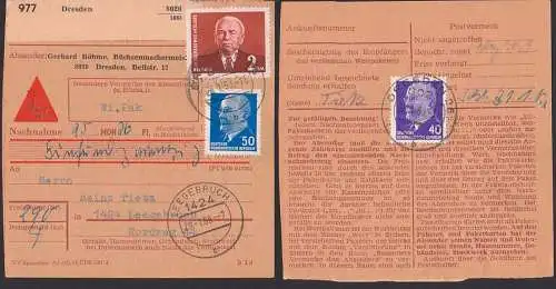 Dresden 2 DM Wilhelm Pieck auf Nachnahmepaket nach Leegebruch, Abs. Büchsenmachermeister