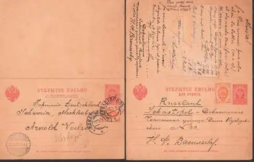 Sewastopol Russland 3 Kop. Doppelkarte mit Zusatzfranktur nach Schwerin Mecklenburg 29.3.1907