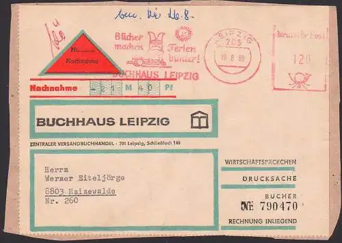 Leipzig AFS =120=  Buchhaus Nachnahme Drucksache Wirtschaftspäckchen-Adresse 19.8.80