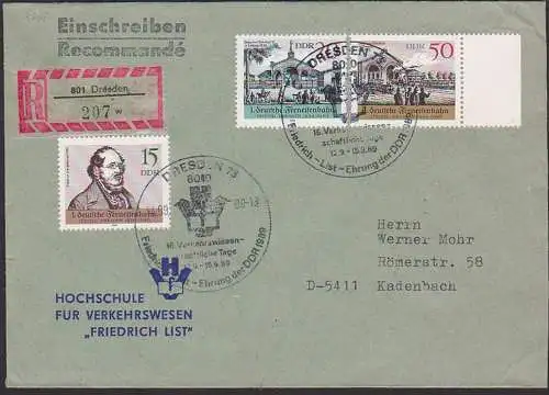 Friedrich List Dresden SSt. Verkehrswissenschaftliche Tagung R-Brief, portogenu (3238/40)