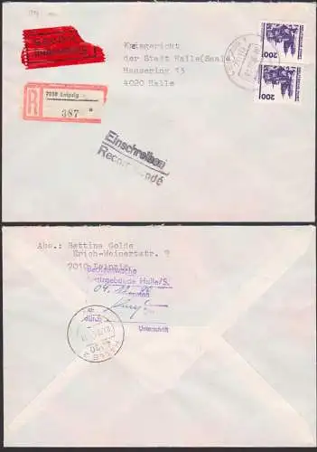 Magdeburg 200 Pfg auf Eil-R-Bf aus Leipzig  7.12.90 DDR 3351(2), Dom