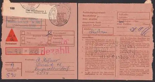Mühlhausen Thomas-Müntzer-Stadt Nachnahme-Wirtschaftspaket mit Z2 Gebühr bezahlt 26.9.89