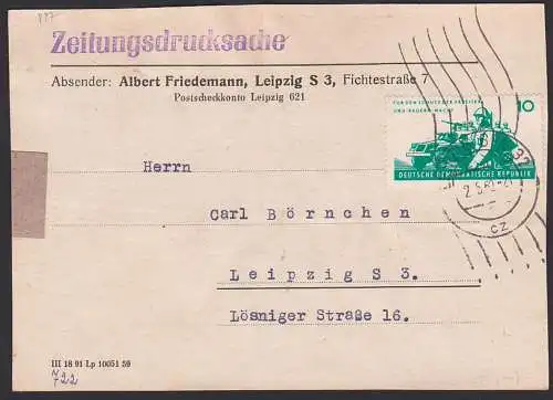 Leipzig 10 Pfg. Soldat vor Schützenpanzerwagen EF als Zeitungsdrucksache - Adresse 2.5.63