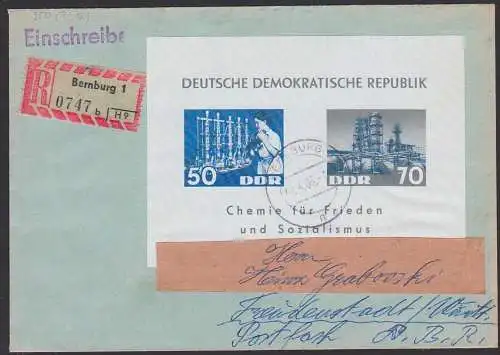 Bernburg R-Bf mit Chemieblock "Chemie für Frieden und Sozialismus" 7.4.63, ohne Gummi mit Streifen befestigt