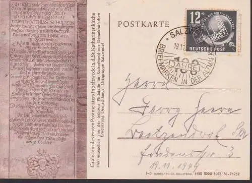 Salzwedel SST. 100 Jahre Briefmarken in der Altmark, Schmuckkarte vom 1. Postmeister, 245