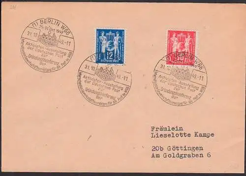 Berlin W66 SSt. Aktivisten-Ausstellung der Deutschen Post, 31.10.49 Postgewerkschaft auf Unterlage 243/44
