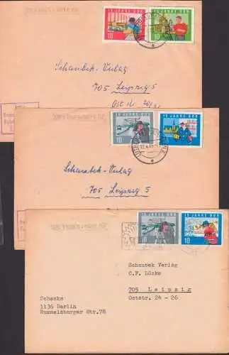 Marken aus Goßbogen 15 Jahre DDR, je Fernbrief mit versch. Motiven Messe Leipzig, Dresden Kunst
