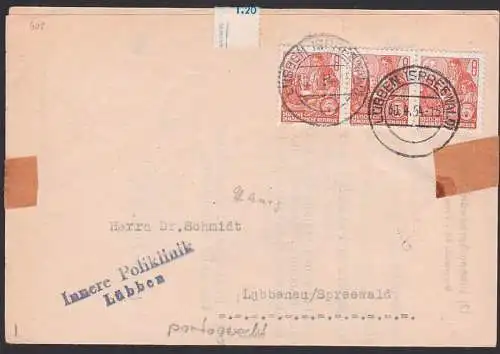 Lübben Spreewald 8 Pfg. 5-Jahrplan 408(3) Faltbrief Innere Oliklinik
