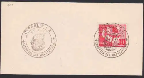 Kampftag der Werktätigen 1. Mai SSt. vom Ersttag auf Unterlage 250, zwei saubere Stempel