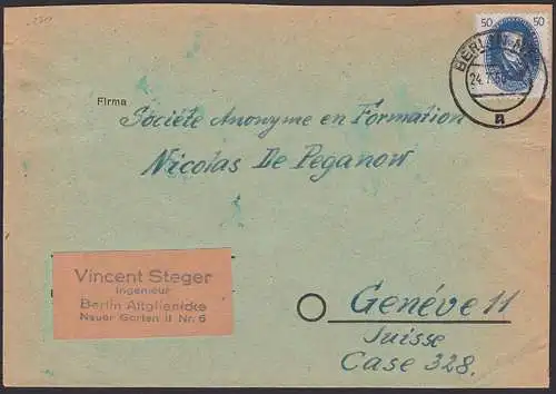 Berlin Auslandsbrief mit 50 Pfg. Akademie 24.7.50 nach Genf, DDR 270