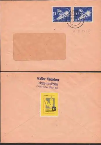 Leipzig 1. Dt. Wintersportmeisterschaften Schirke 246(2) Fernbrief , rs. Vignette DEBRIA