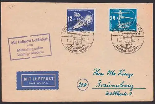 Leipzig SSt. Flughafen R4 Mit Luftpost befördert 11.3.50, 1. Dt. Wintersportmeisterschaften Schirke 246/47