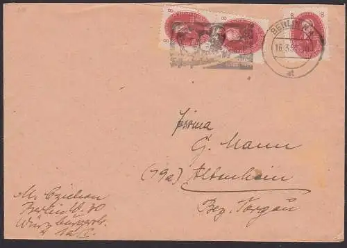 Berlin MWSt. 16.3.51, Fernbrief mit 8 Pfg. Akademie 264(3) nach Altenhain bez. Torgau