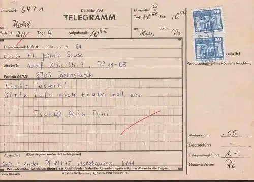 Holzhausen  (40) Hdbhn Hildburghausen, Abs. Gefreiter mit 50 Pfg. Berlin Neue Wache DDR 2549(2)