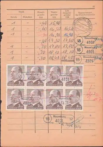 Naumburg OSt. Und PSSt. Einlieferungsbuch-Seite DDR 1088(8) in einer Einheit 2 MDN Walter Ulbricht 4.11.70