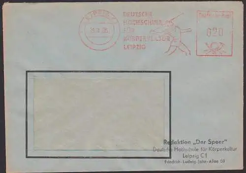 Leipzig AFS 29.9.65 Deutsche Hochschule für Körperkultur, Speerwerfer, Abs. DHfK Redaktion "Der Speer"