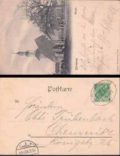 Wriezen AK Markt mit Bahnpostst. Frankfurt (Oder) -  Berlin 10.6.1902