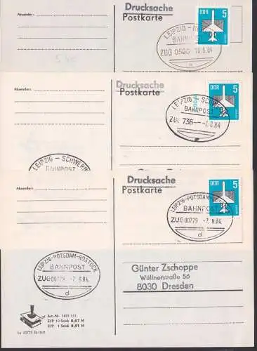 Bahnpoststempel von Leipzig nach Berlin, Schwerin Potsdam-Rostock je Ds.