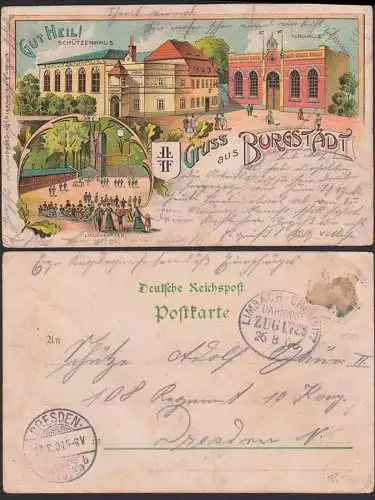 Hartmannsdorf Bez. Leipzig Lithokarte mit Hotel Kronprinz 1.11.1904 Bahnpost Limbach - Chemnitz