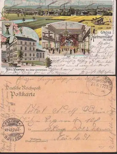 Borgstädt Lithokarte FFFF Schützenhaus, Turnhalle Bahnpostst. 26.8.1904 Limbach-Chemnitz