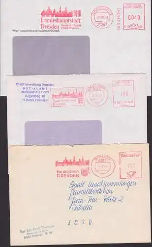 Dresden 3 versch. AFS Stadtwappen, Elbe, Frauenkirche, kath. Hofkirche