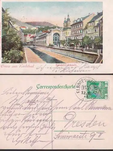 Karlsbad CAK Bahnpost Elbogen - Neustatt 12.6.1912, Sprudel-Colonade