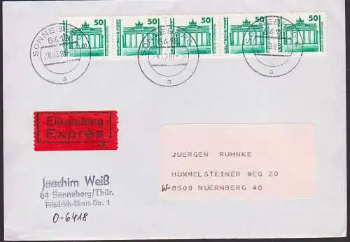 Brandenburger Tor, Rollenmarke auf Eilbrief Sonneberg 28.3.91, mit Nr. 0870