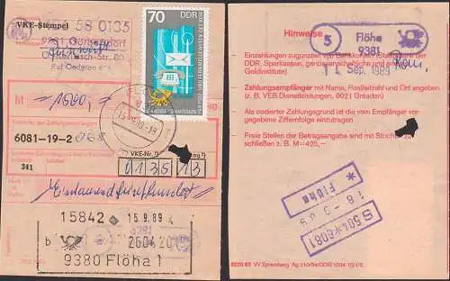 Fl”ha mit 70 Pfg. RGW Geb„ude in Moskau (2873) Einzahlungsauftrag ber 1.500,-, rs. PSSt. G”rbersdorf