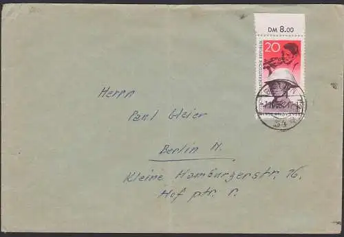 Novemberrevolution 20 Pfg. Arbeiter mit Gewehr und Soldat Fernbrief Berlin 7.11.58, Oberrand, Bf gefaltet