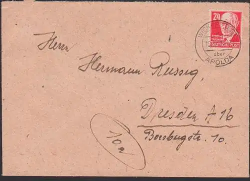 Wickerstedt ber Apolda 15.3.49, 24 Pfg. Fernbrief nach Dresden