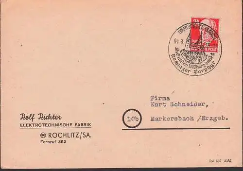 Rochlitz SSt. 4.3.50 als Werkstein Rochlitzer Porphyer, 24 Pfg. Ernst Th„lmann