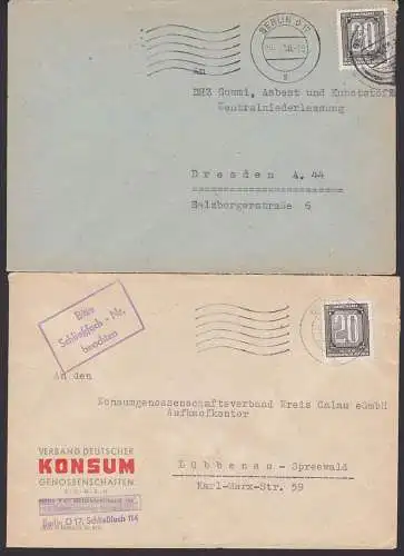 Berlin zwei Bfe mit ZKD B3, Konsum, rs. Z4 Deutsche Reichsbahn