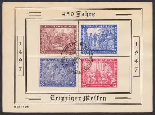 Leipzig Gedenkblatt 450 Jahre Leipziger Messen SSt. 2.3.48, oben 3 mm Riss