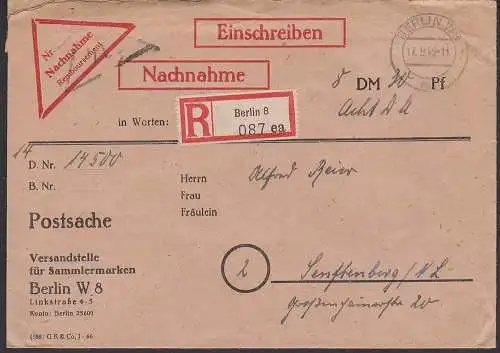 Berlin W8 Einschreiben -Nachnahme Postsche 17.9.49