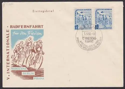 Friedensfahrt FDC 5.5.52 (307) Warzawa Berlin Praha