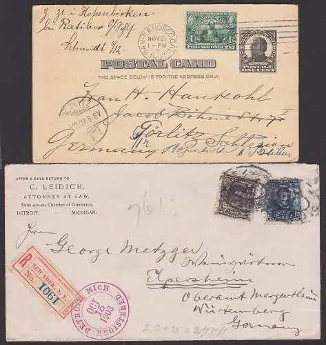 NEW YORK R-Brief registred Detroid Mich.  Nach Elpersheim 15 OCT 1903 und GA mit Zudruck