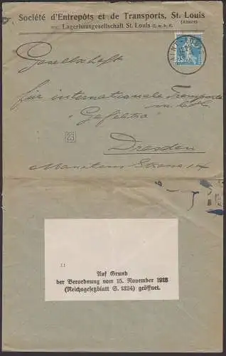 Saint Louis Lagerhausgesellschaft, rs. Zettel "Auf Grund der Verordnung ? ge?ffnet"