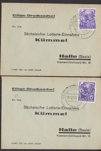 Halle (Saale) 6 Pfg. F?nfjahrplan Odr und Bdr. auf Minibrief "Eilige Drucksache!" (364, 407)