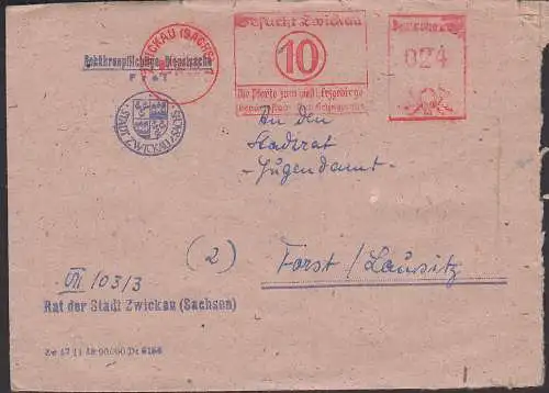 Zwickau (Sachs) AFS 7.12.49 .. die Pforte zum westl. Erzgebirge, geb?hrenpflichtige Dienstsache