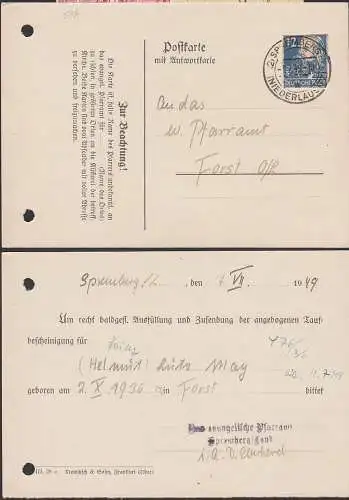 Spremberg (Niederlausitz) 7.7.49 Postkarte mit 12 Pfg. Friedrich Engels als GAA