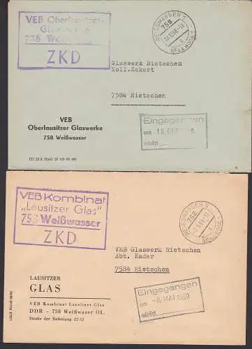 Weisswasser zwei verschiedene ZKD-R-Stempel, VEB Kombinat Lausitzer Glas, je zweisprachiger Ost