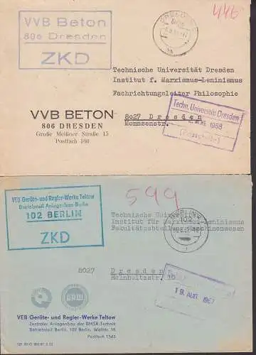 Berlin, Dresden  zwei ZKD-R-Stempel in abweichender Farbe, Ger?te- u. Reglerwerke Teltow, VVB Beton