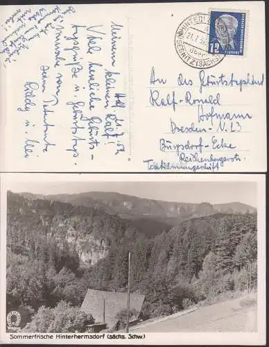 Hinterhermsdorf über Sebnitz 21.7.52 Fotokarte H. Wagner