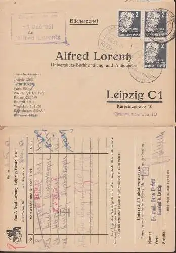 B?cherzettel 2 Pfg. in MeF K?the Kollwitz, in Leipzig nachtr?glich entwertet 4.12.51 (212)