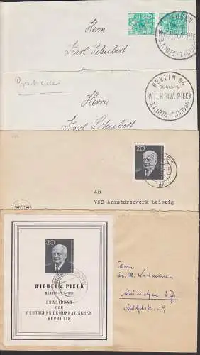 Wilhelm Pieck SSt. Berlin und Guben mit Lebensdaten 3.I.1876 - 7.IX.1960, Marke und Block (784)