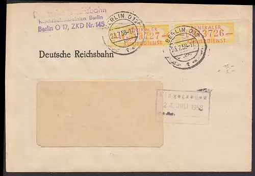 Berlin Fernbrief ZKD B 16 L(2) Abs. Deutsche Reichsbahn, Postanschrift ZKD-Nr. 145