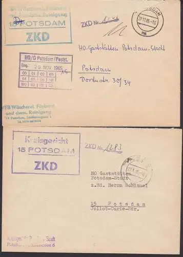 Potsdam 2 R-ZKD-Stempel dabei VEB Wäscherei, Färberei in blau, Kreisgericht