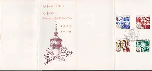 Gedenkblatt 25 Jahre Philatelie SoSt. 28.9.74 mit passenden SoMkn zum Anlass., Forst 25 Jahre DDR