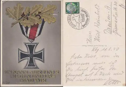 Königsberg (Pr) SSt. Deutsche Ostseewoche 11.8.40, Ak Künstlerkarte von Gottfried Klein, 1939 Eichenlaub