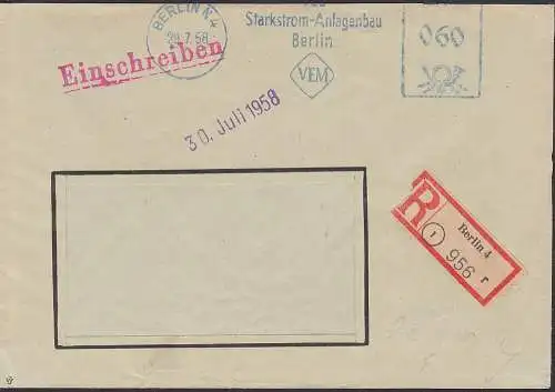 Berlin N4 29.7.58 AFS Starkstromanlagenbau R-Ortsbrief